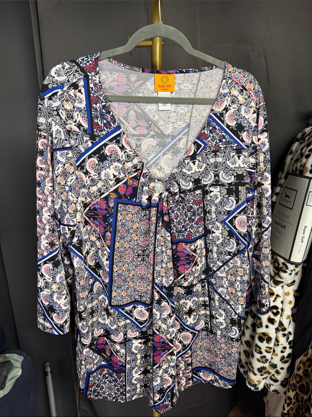 Ruby Rd. Navy Multi-Print V-Neck Patchwork Tunic